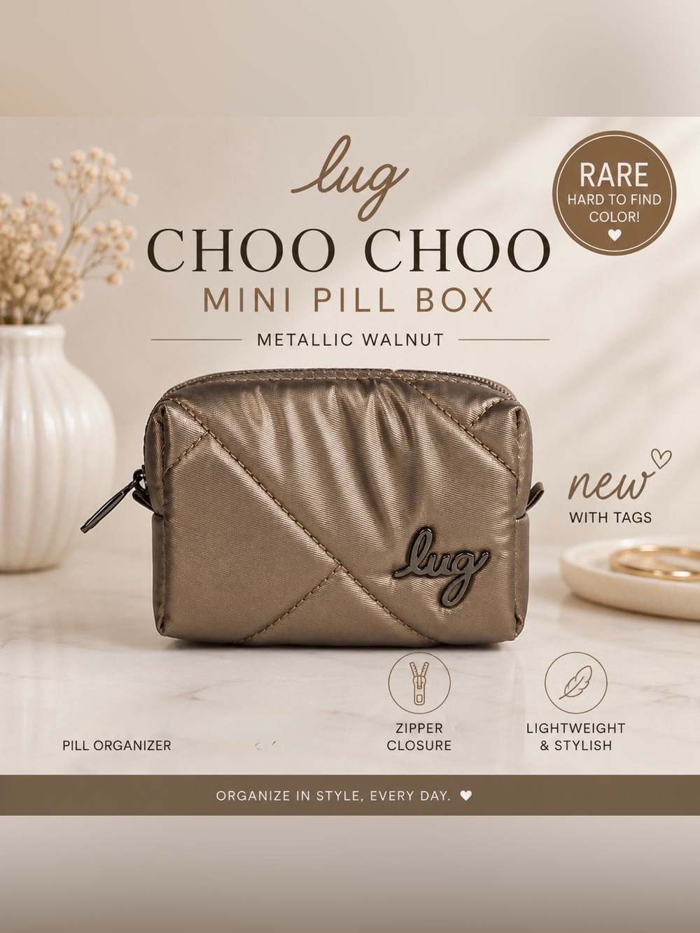 Lug Choo Choo Mini Pill Box Metallic Walnut Rare